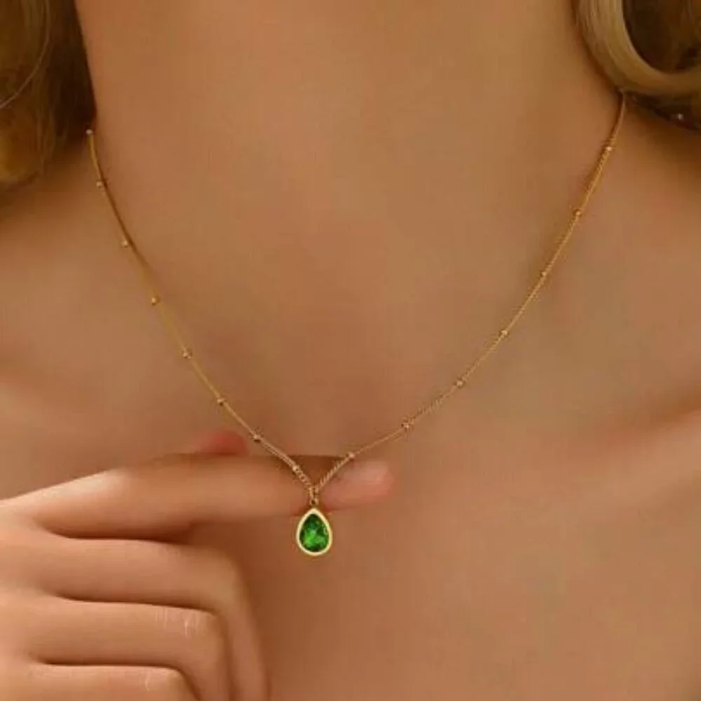 Emerald Teardrop Elegance 18k Gold Filled Necklace